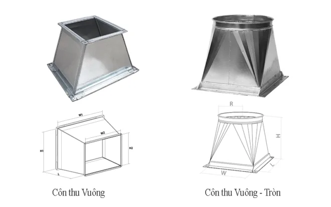 Côn thu ống gió vuông